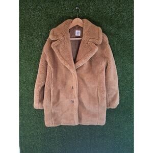 GAP Tan Sherpa Teddy Bear Coat Women's ( M ) Brown Fleece Button Front Jacket